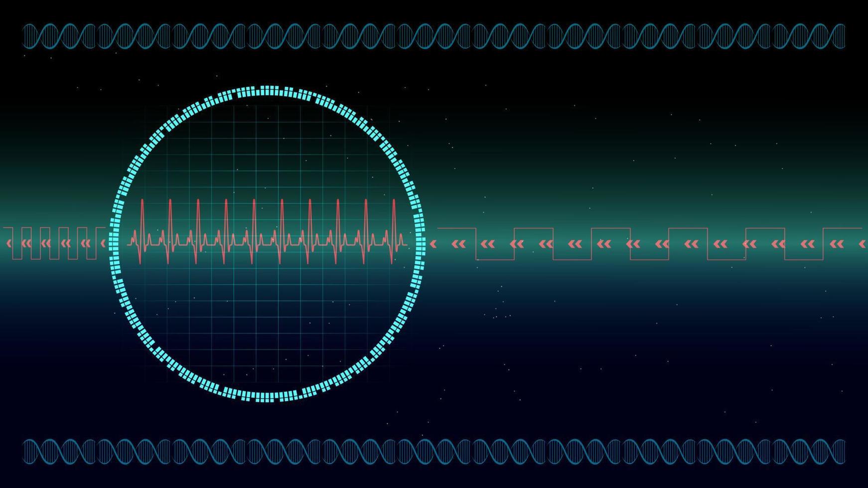 pulso cardíaco o electrocardiograma en monitor para interfaz de usuario de alta tecnología tecnología digital azul con partículas brillantes, ilustración vectorial. vector