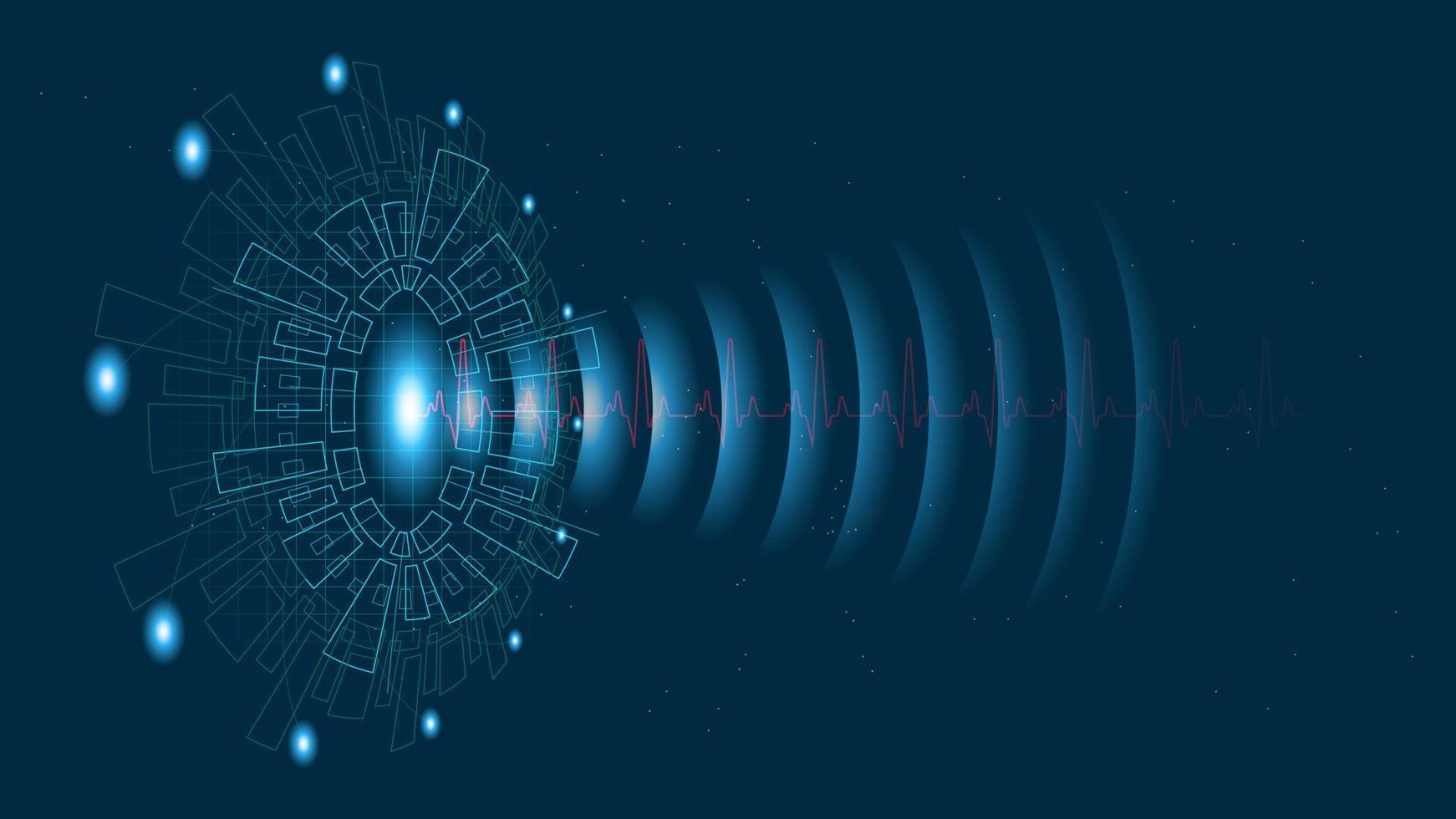 Heart pulse or ekg in monitor for UI Hi-tec interface blue digital technology with glowing particles ,vector illustration vector