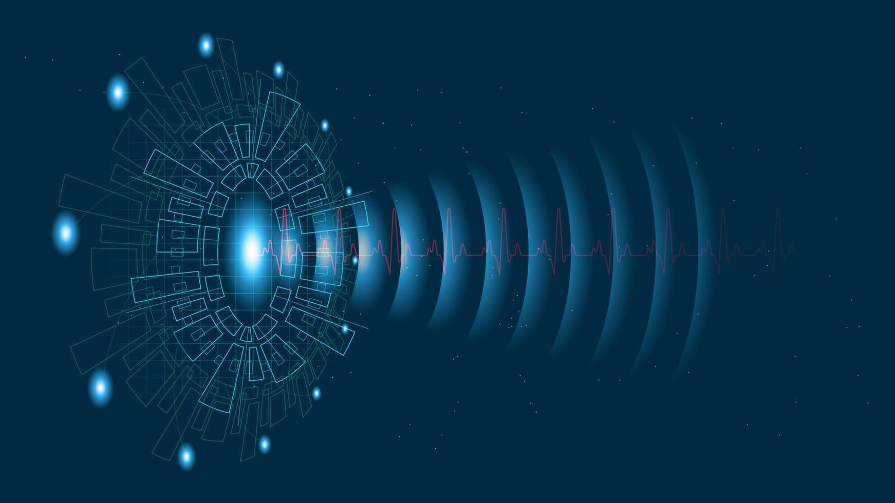 pulso cardíaco o electrocardiograma en monitor para interfaz de usuario de alta tecnología tecnología digital azul con partículas brillantes, ilustración vectorial vector