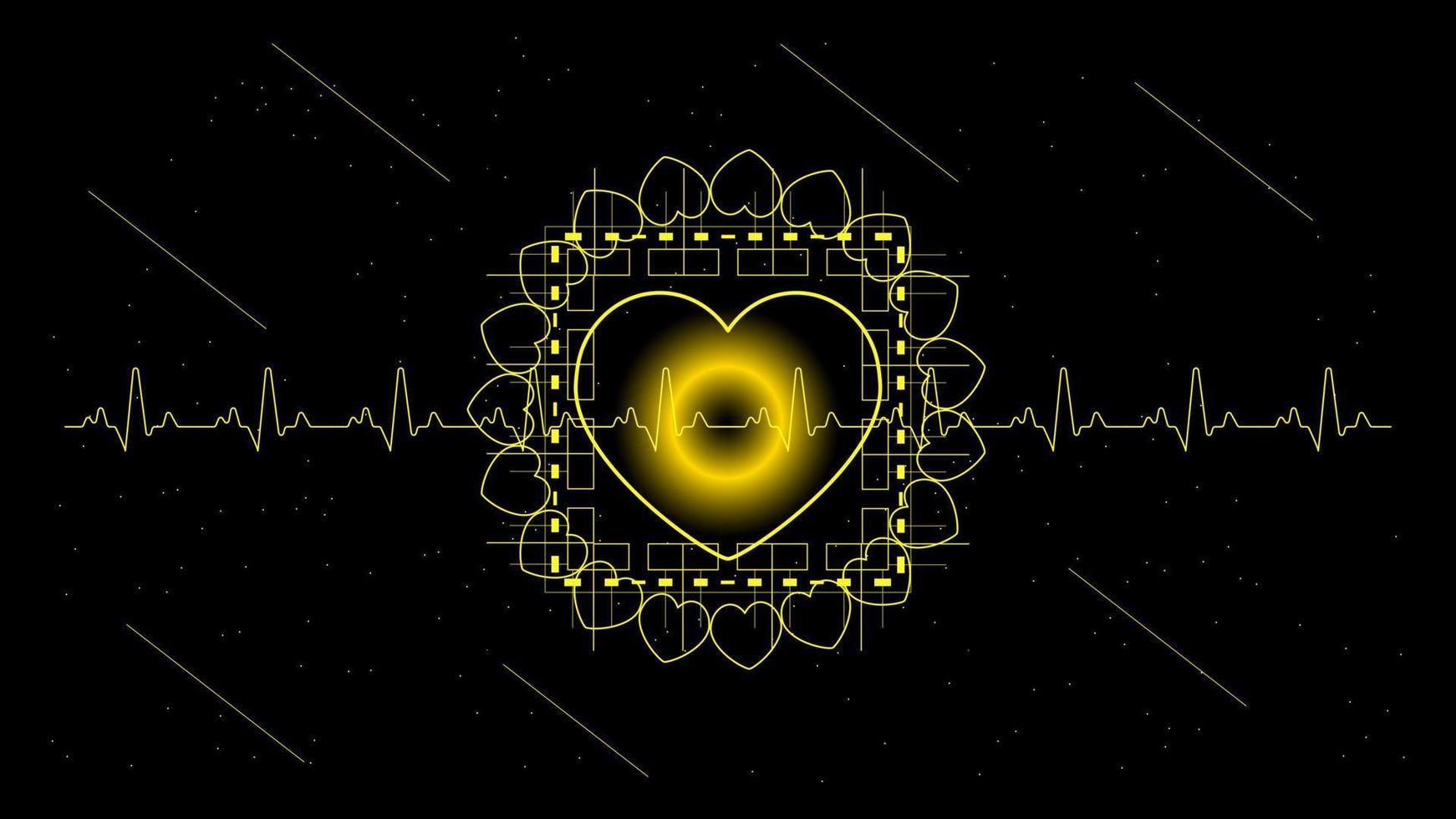 Heart pulse or ekg in monitor for UI Hi-tec interface black and gold  digital technology with glowing particles ,vector illustration. vector