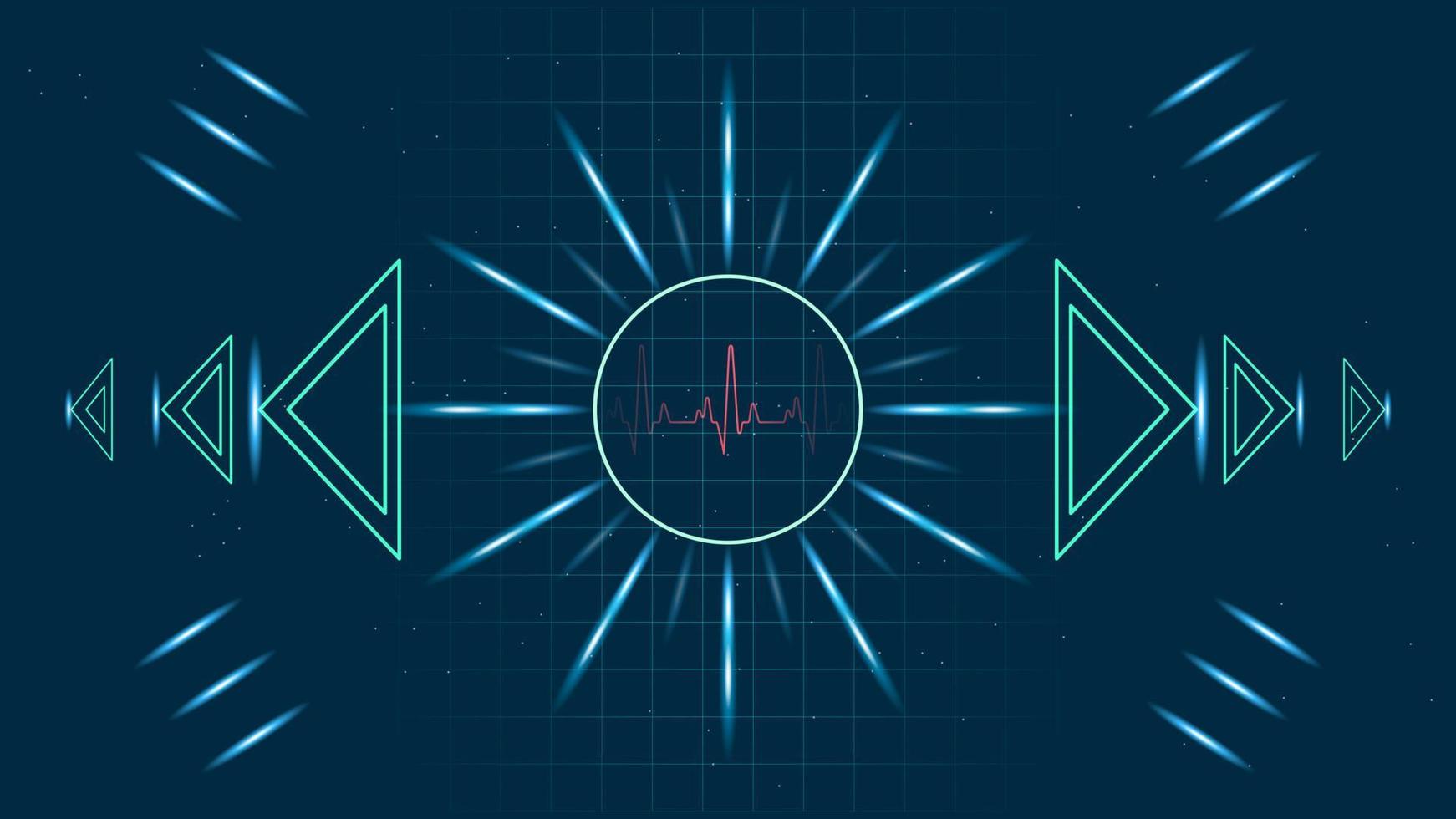 pulso cardíaco o electrocardiograma en monitor para interfaz de usuario de alta tecnología tecnología digital azul con partículas brillantes, ilustración vectorial vector