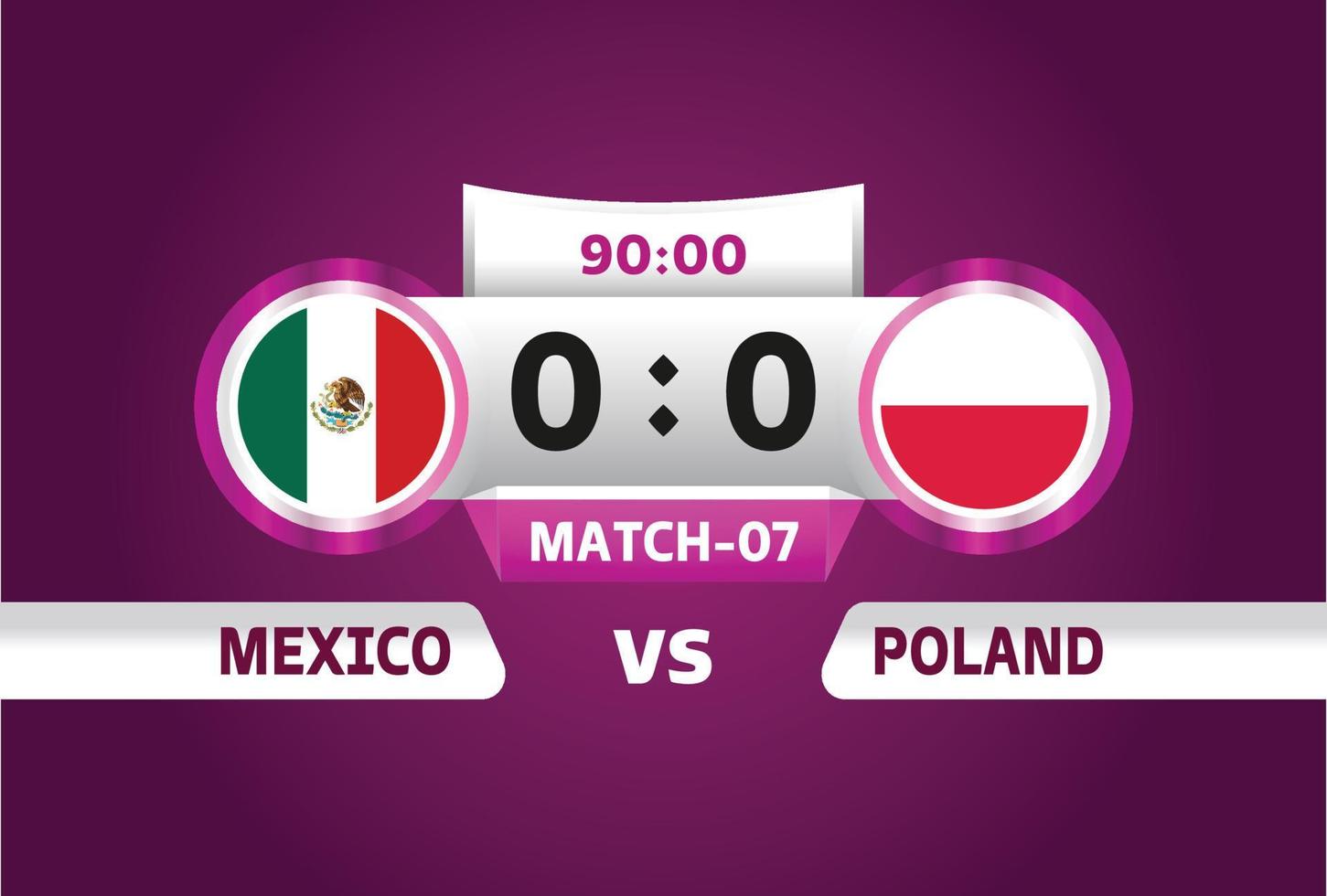 mexico vs polonia, futbol 2022, grupo c. partido de campeonato mundial de fútbol versus antecedentes deportivos de introducción de equipos, afiche final de la competencia de campeonato, ilustración vectorial. vector