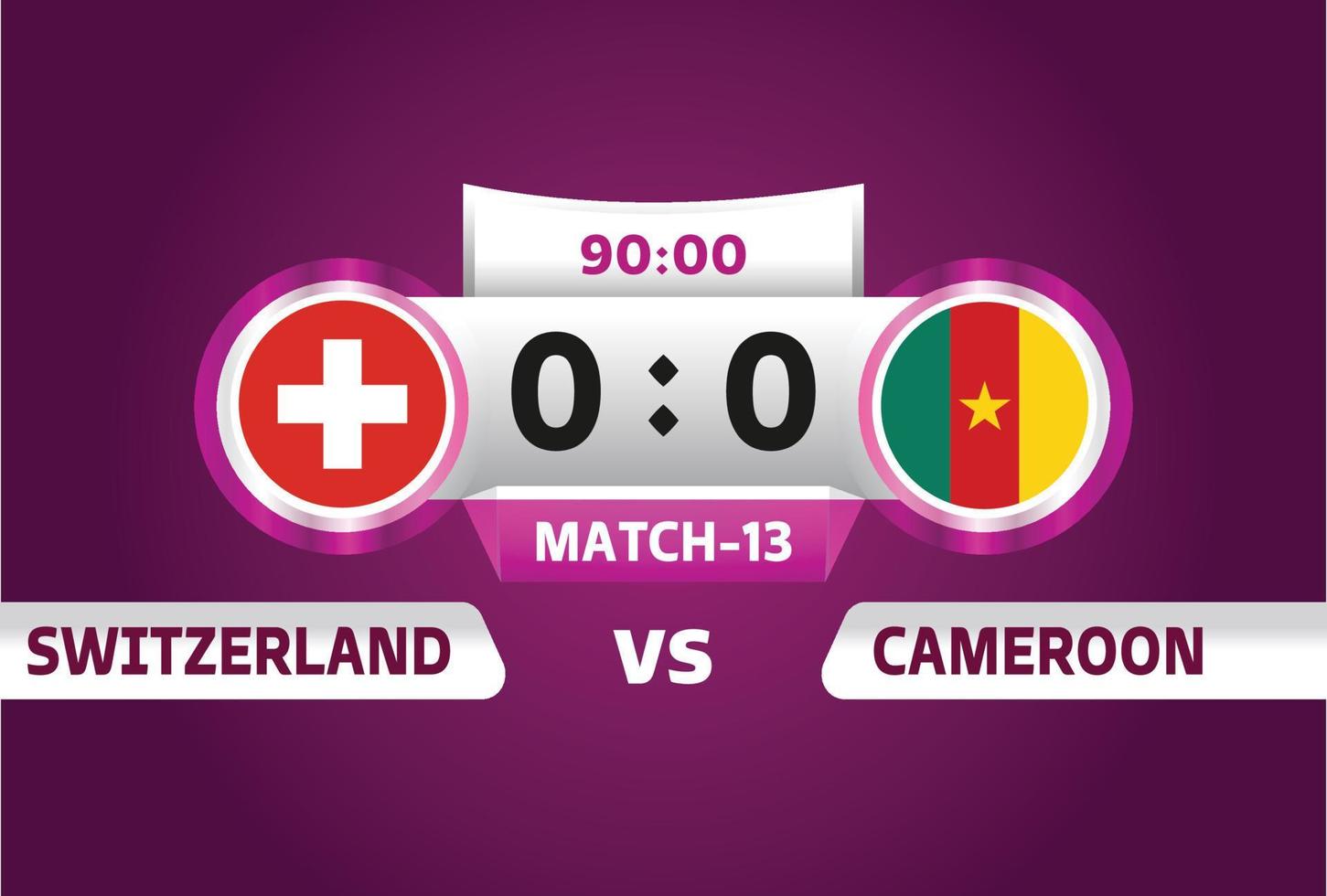 Switzerland vs cameroon, Football 2022, Group G. World Football Competition championship match versus teams intro sport background, championship competition final poster, vector illustration.