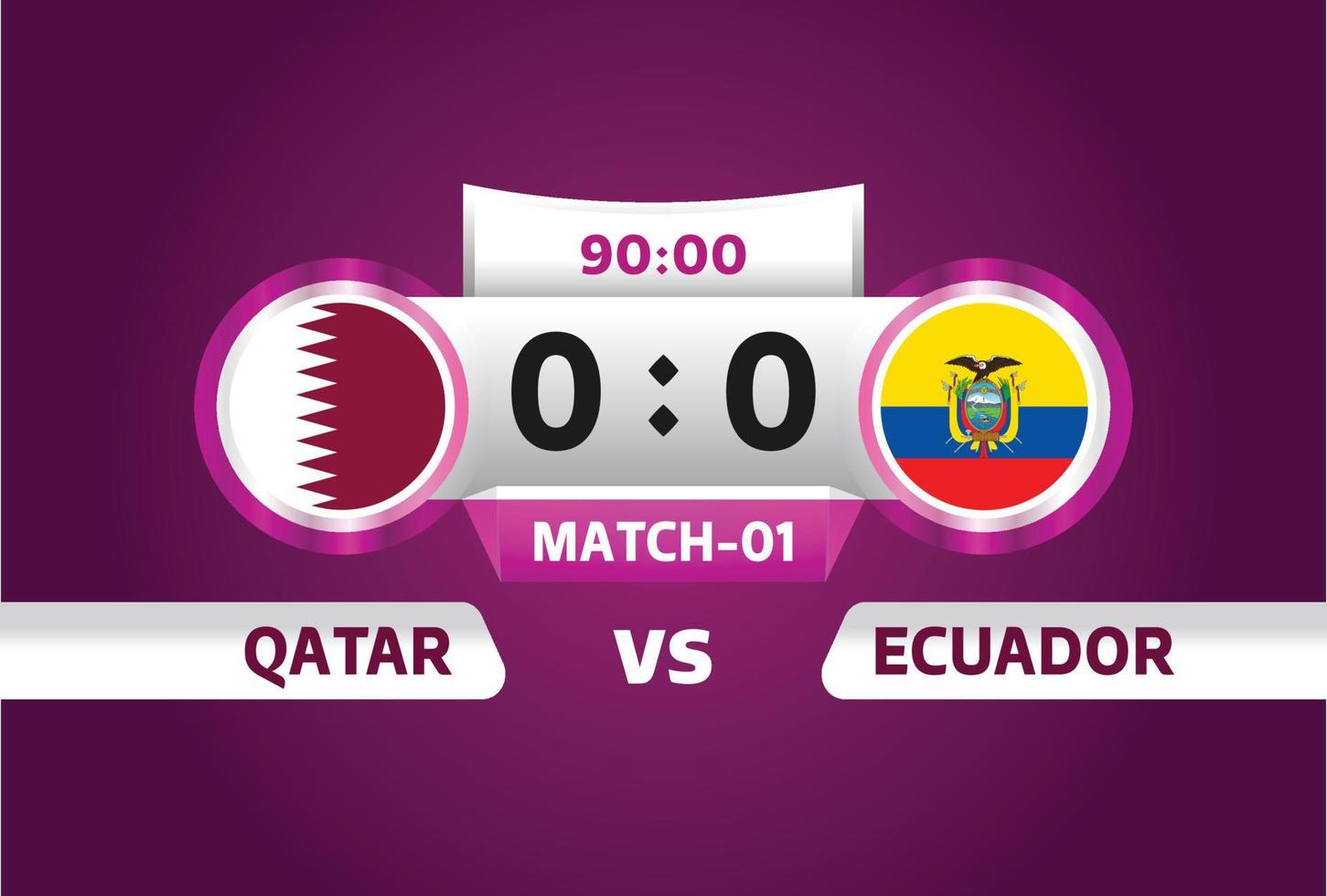 qatar vs ecuador, futbol 2022, grupo a. partido de campeonato mundial de fútbol versus antecedentes deportivos de introducción de equipos, afiche final de la competencia de campeonato, ilustración vectorial. vector profesional