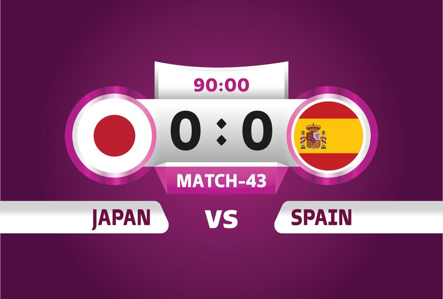 japon vs españa, futbol 2022, grupo e. partido de campeonato mundial de fútbol versus antecedentes deportivos de introducción de equipos, afiche final de la competencia de campeonato, ilustración vectorial. vector