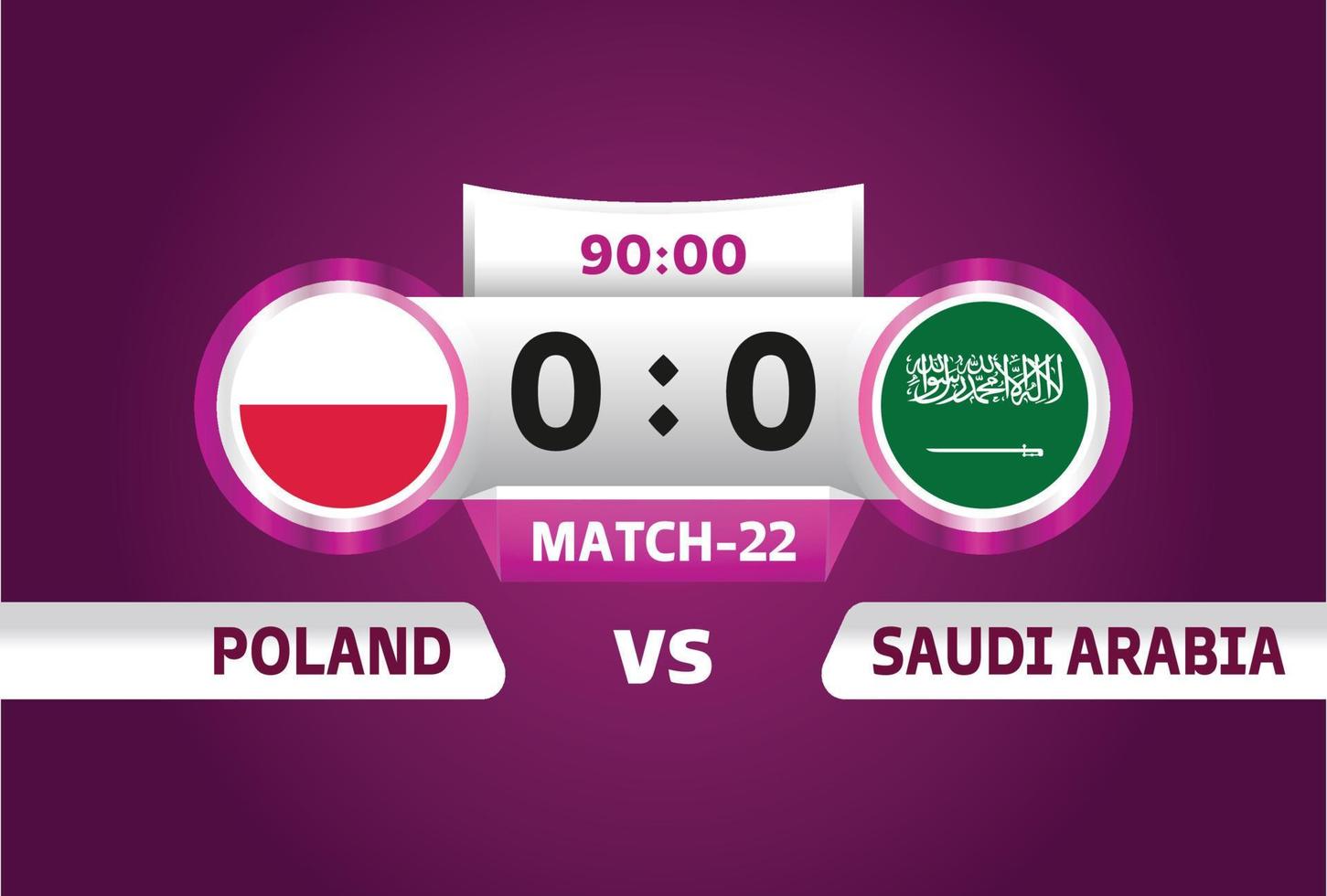 polonia vs arabia saudita, futbol 2022, grupo c. partido de campeonato mundial de fútbol versus antecedentes deportivos de introducción de equipos, afiche final de la competencia de campeonato, ilustración vectorial. vector