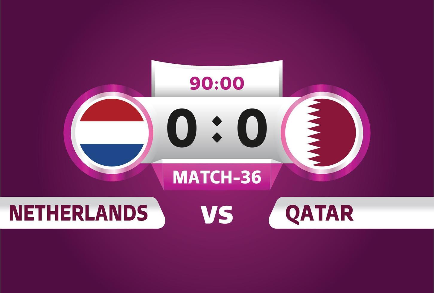 holanda vs qatar, futbol 2022, grupo a. partido de campeonato mundial de fútbol versus antecedentes deportivos de introducción de equipos, afiche final de la competencia de campeonato, ilustración vectorial. vector