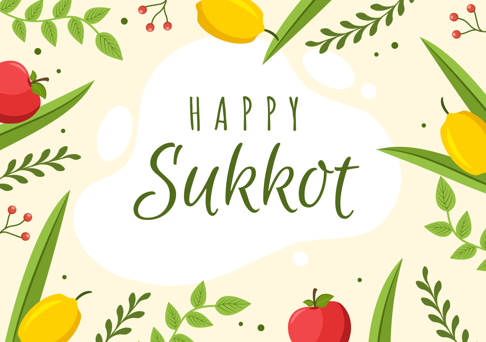 Happy Jewish Holiday Sukkot Hand Drawn Cartoon Flat Illustration With happy-jewish-holiday-sukkot-hand-drawn-cartoon-flat-illustration-with