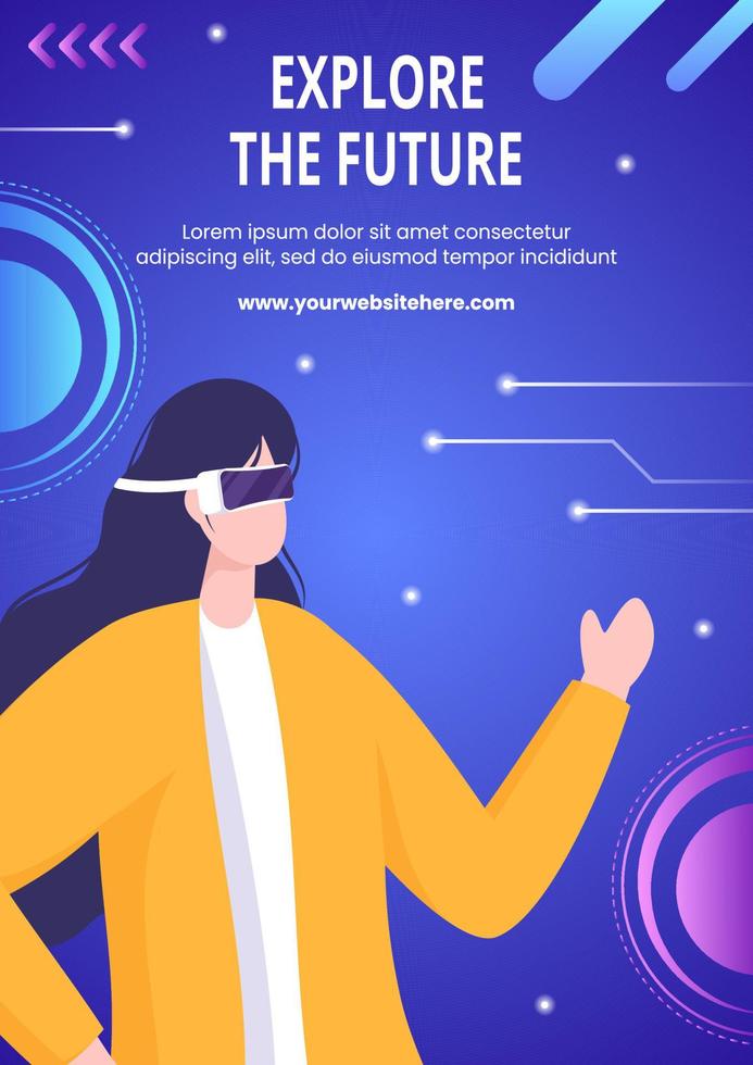 Technology Flyer Template Hand Drawn Cartoon Flat Illustration vector