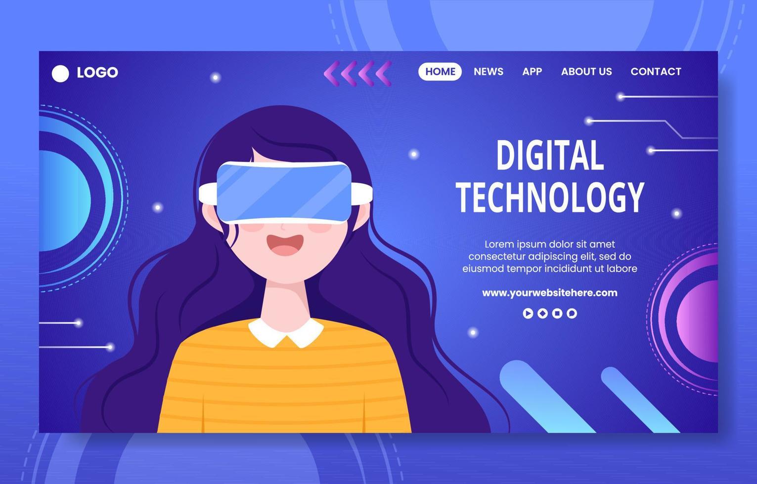 Technology Social Media Landing Page Template Hand Drawn Cartoon Flat Illustration vector