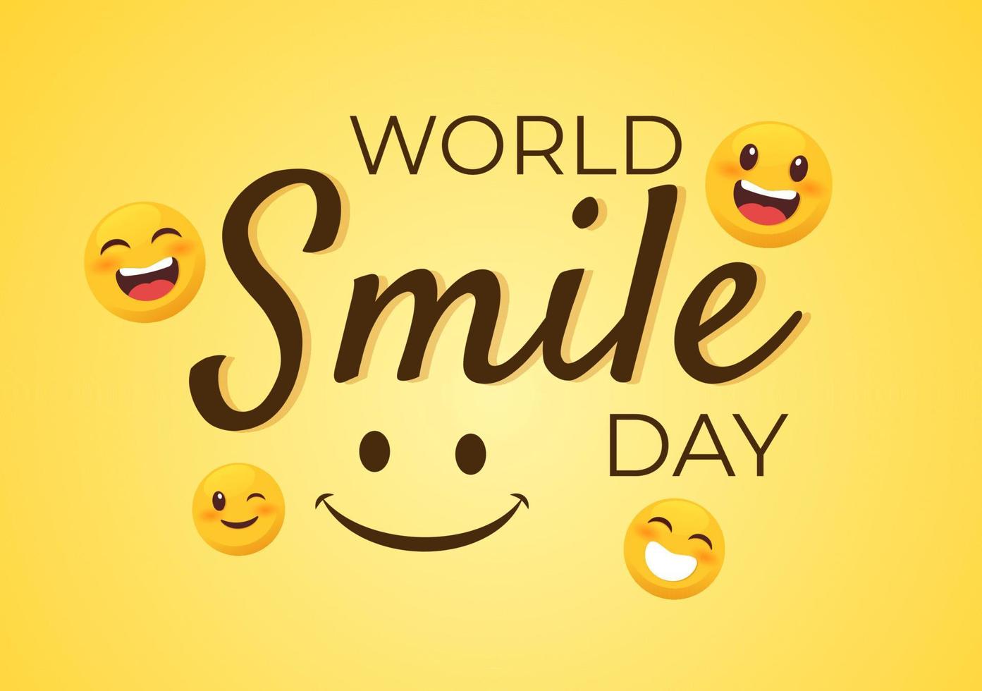 ilustración de dibujos animados dibujados a mano del día mundial de la sonrisa con expresión sonriente y cara de felicidad en un fondo de estilo plano vector
