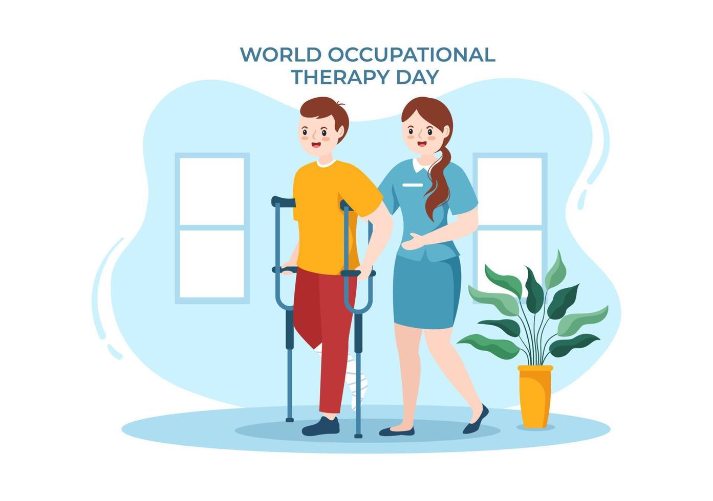 World Occupational Therapy Day Celebration Hand Drawn Cartoon Flat Illustration with Physical Therapists to Maintain and Recover Health vector