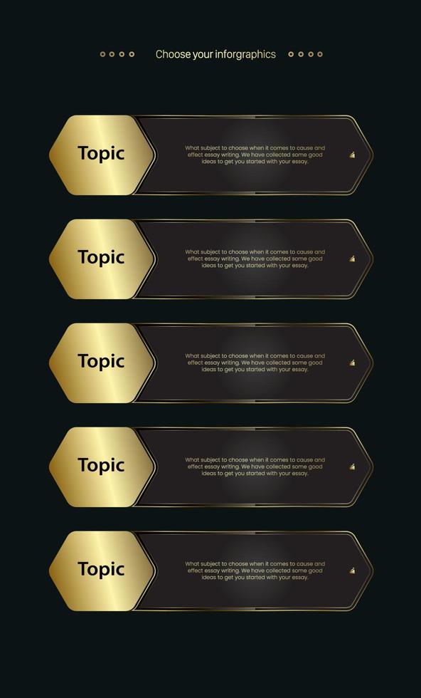 Group of FIVE Premum button, symbol, icon, multipurpose Infographic Vector, illustration design on a dark background vector