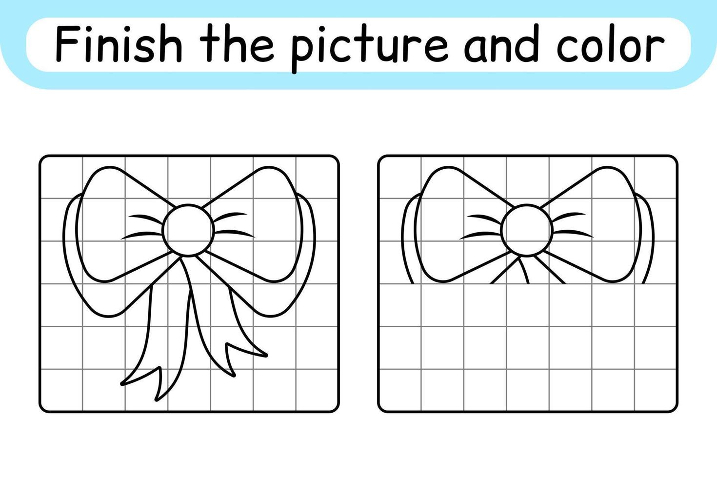 Complete the picture bow. Copy the picture and color. Finish the image. Coloring book. Educational drawing exercise game for children vector
