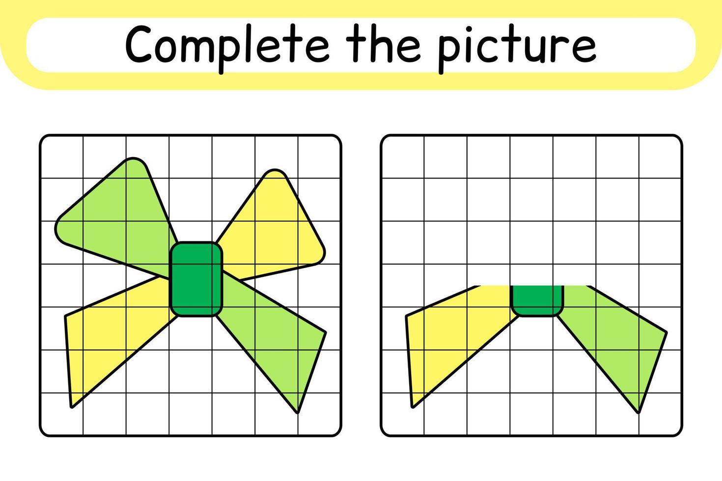 Complete the picture bow. Copy the picture and color. Finish the image. Coloring book. Educational drawing exercise game for children vector