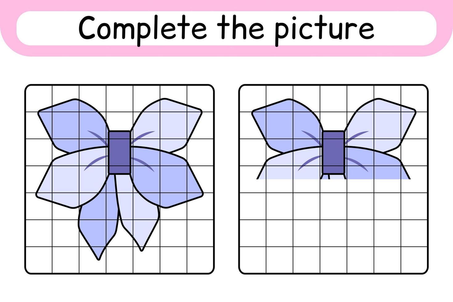 Complete the picture bow. Copy the picture and color. Finish the image. Coloring book. Educational drawing exercise game for children vector