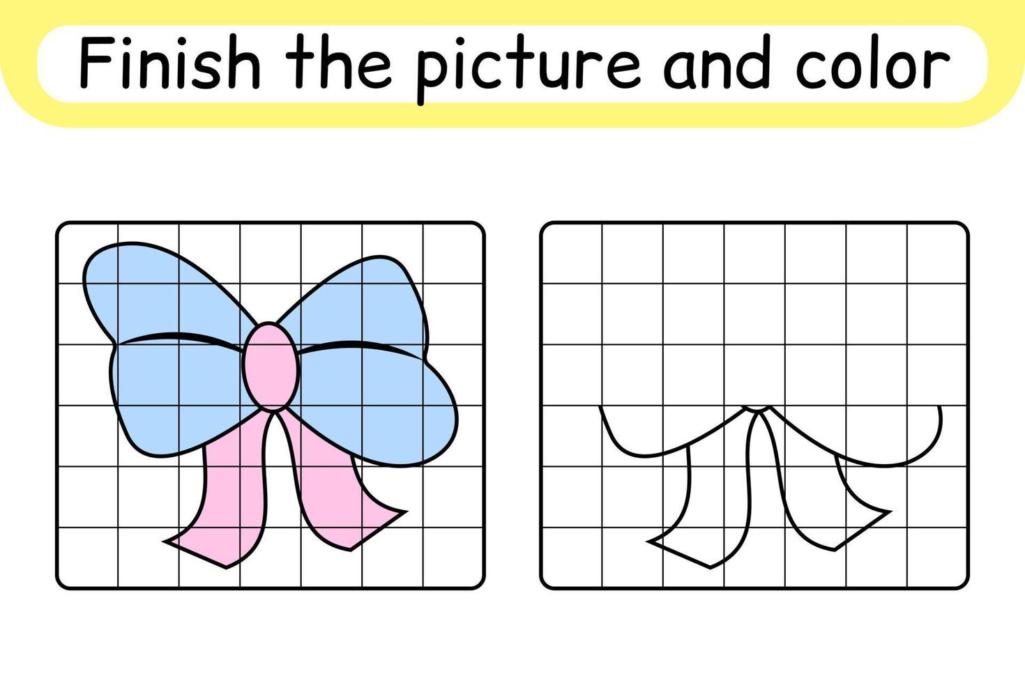 Complete the picture bow. Copy the picture and color. Finish the image. Coloring book. Educational drawing exercise game for children vector