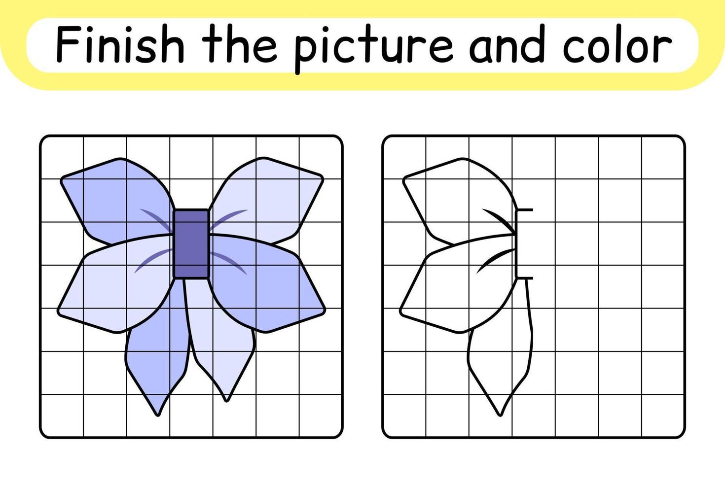 Complete the picture bow. Copy the picture and color. Finish the image. Coloring book. Educational drawing exercise game for children vector