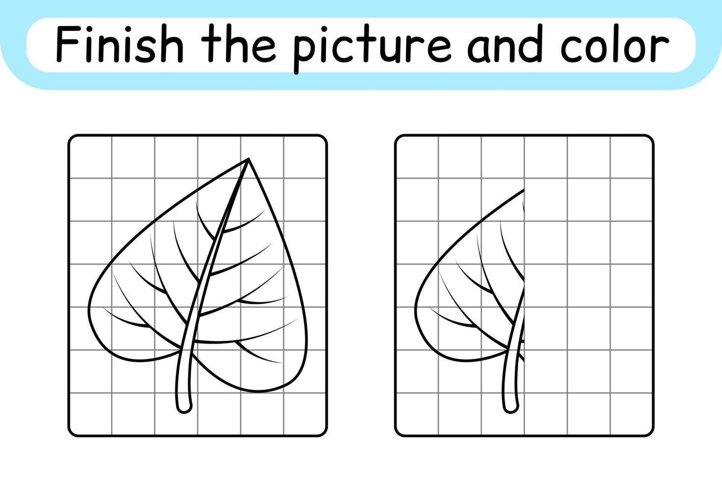 Complete the picture leaf birch. Copy the picture and color. Finish the image. Coloring book. Educational drawing exercise game for children vector