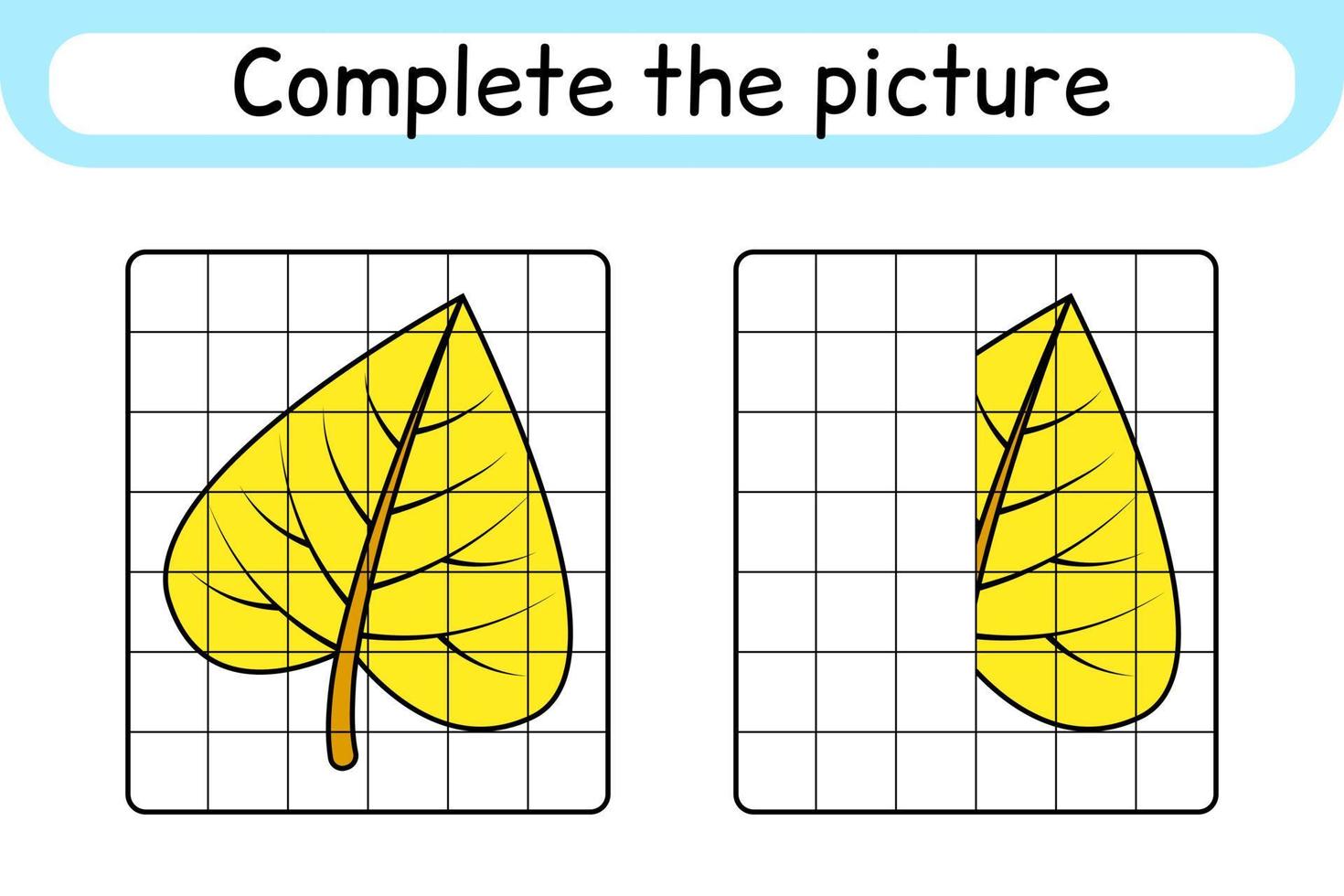 completar el cuadro hoja de abedul. copiar la imagen y el color. terminar la imagen. libro de colorear. juego educativo de ejercicios de dibujo para niños vector