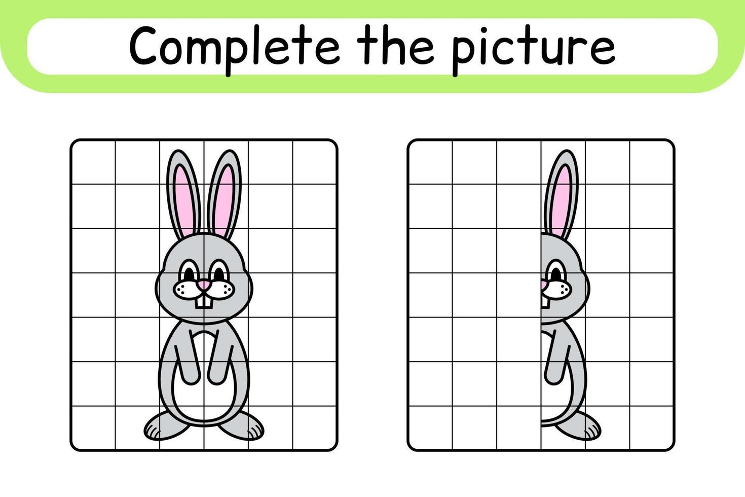 Complete the picture rabbit. Copy the picture and color. Finish the image. Coloring book. Educational drawing exercise game for children vector