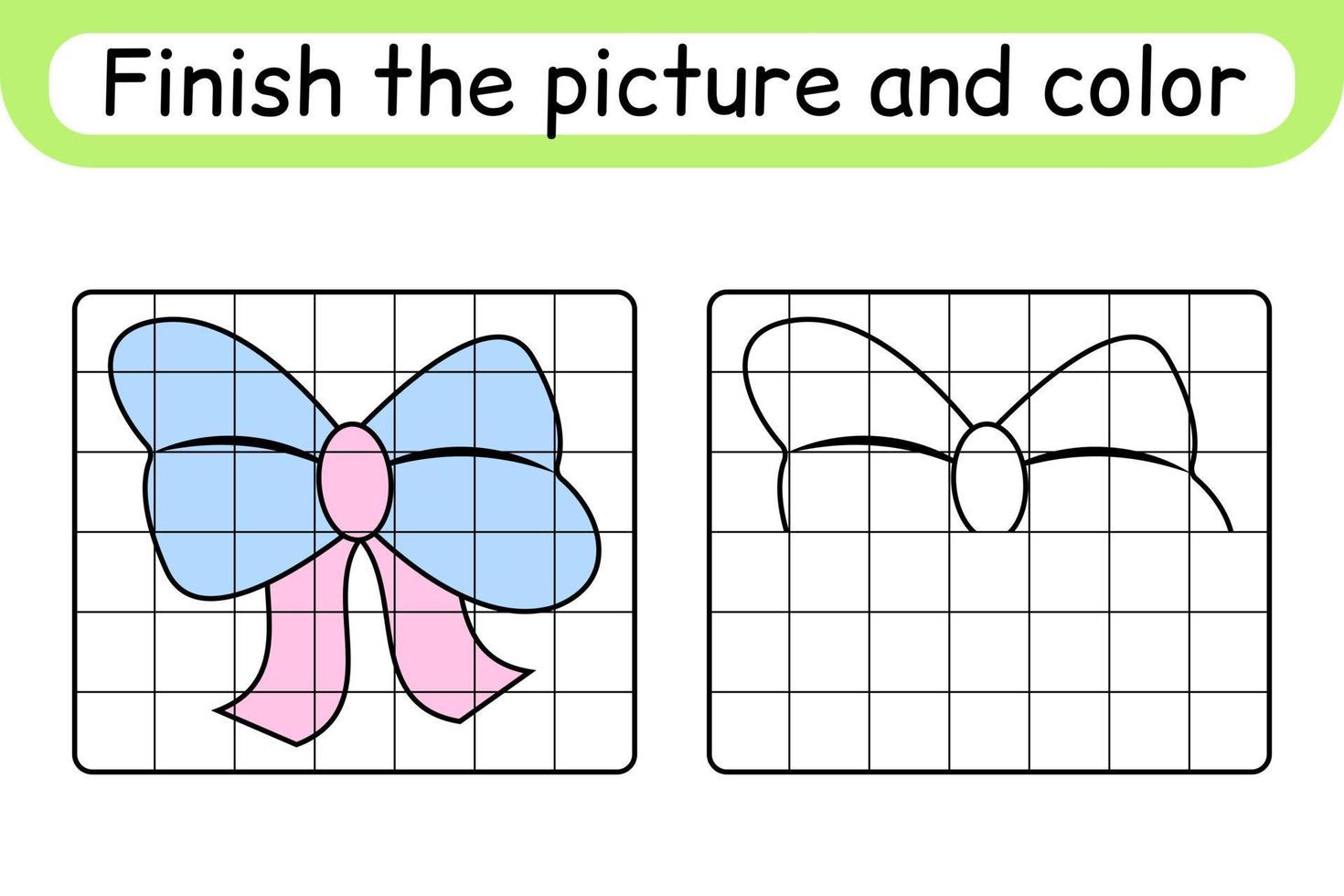 Complete the picture bow. Copy the picture and color. Finish the image. Coloring book. Educational drawing exercise game for children vector