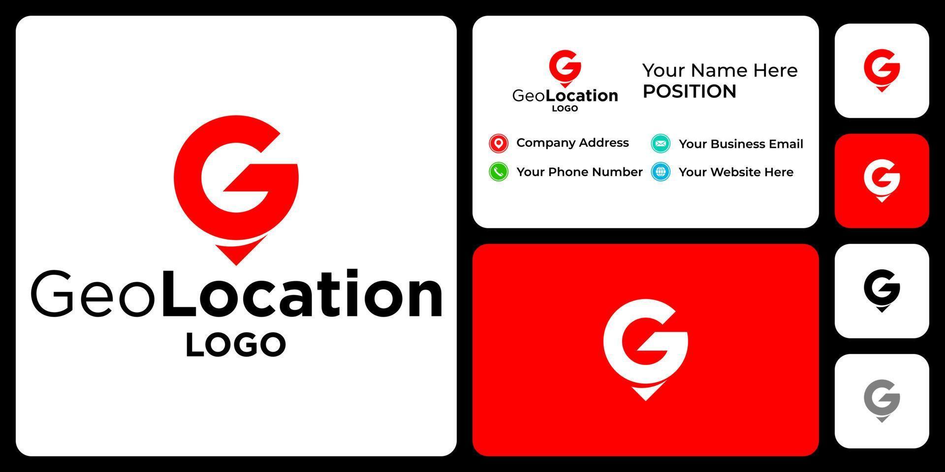 diseño de logotipo de ubicación de monograma de letra g con plantilla de tarjeta de visita. vector