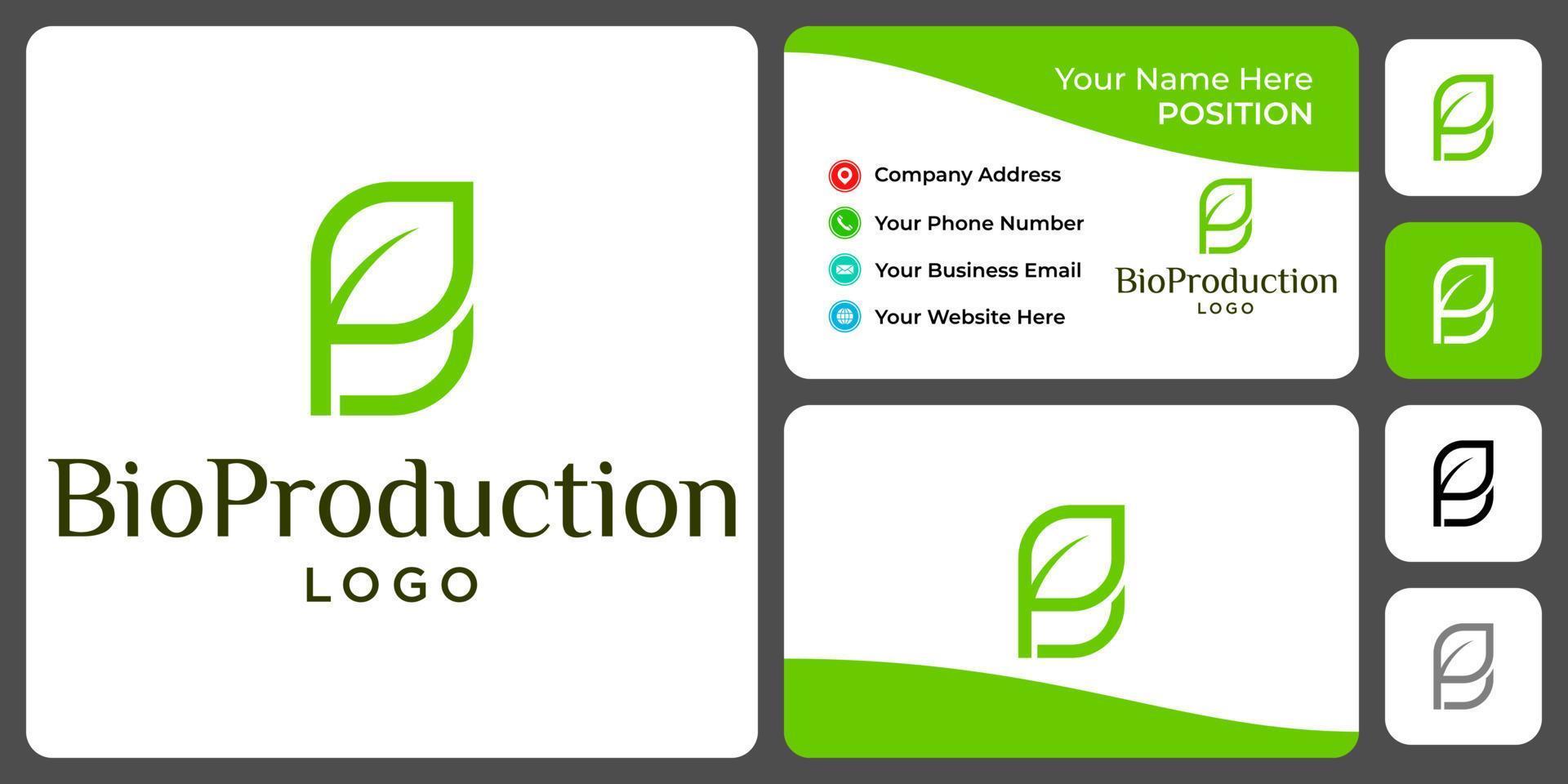 Letter B P monogram herbal logo design with business card template. vector