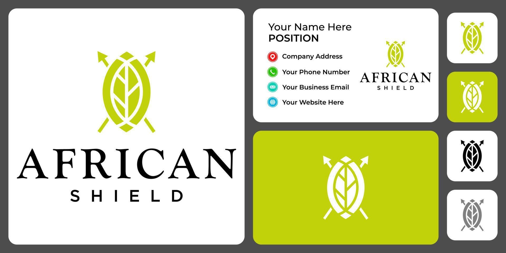 diseño de logotipo de escudo africano con plantilla de tarjeta de visita. vector