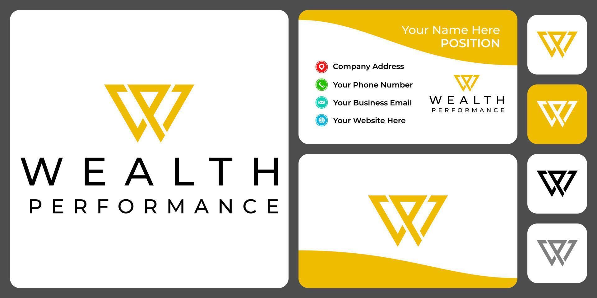 Letter W P monogram business logo design with business card template. vector