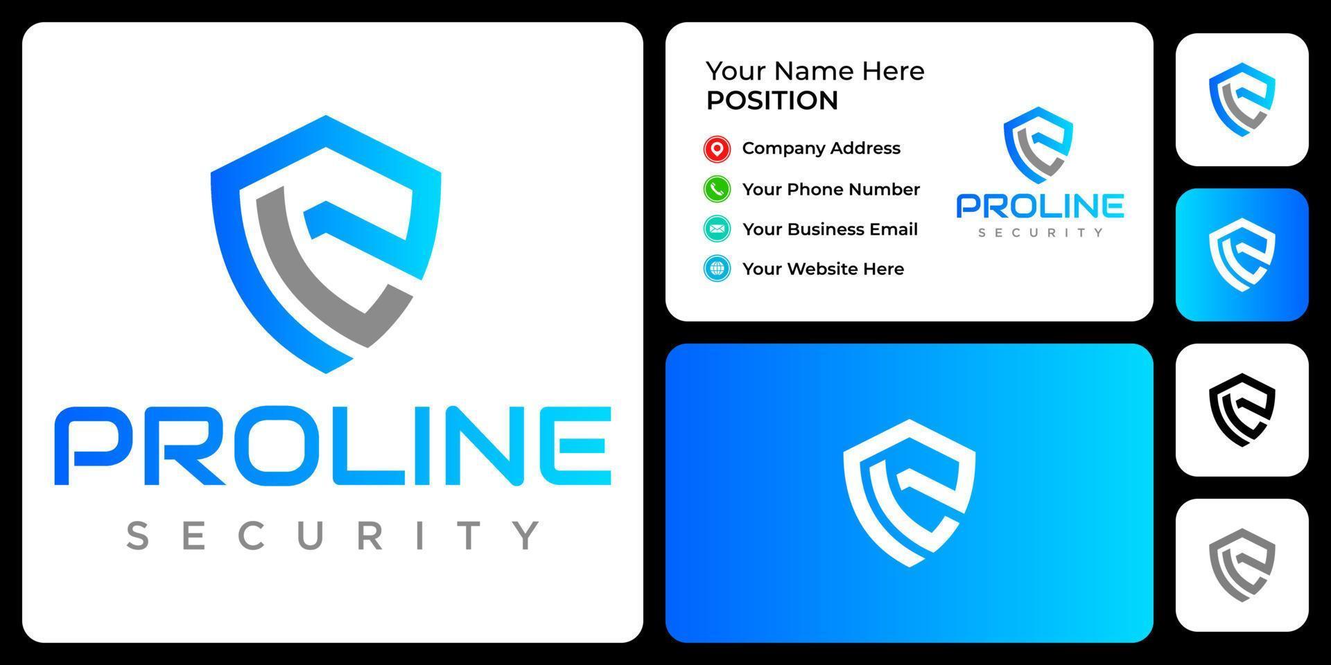 Letter P L security logo design with business card template. vector