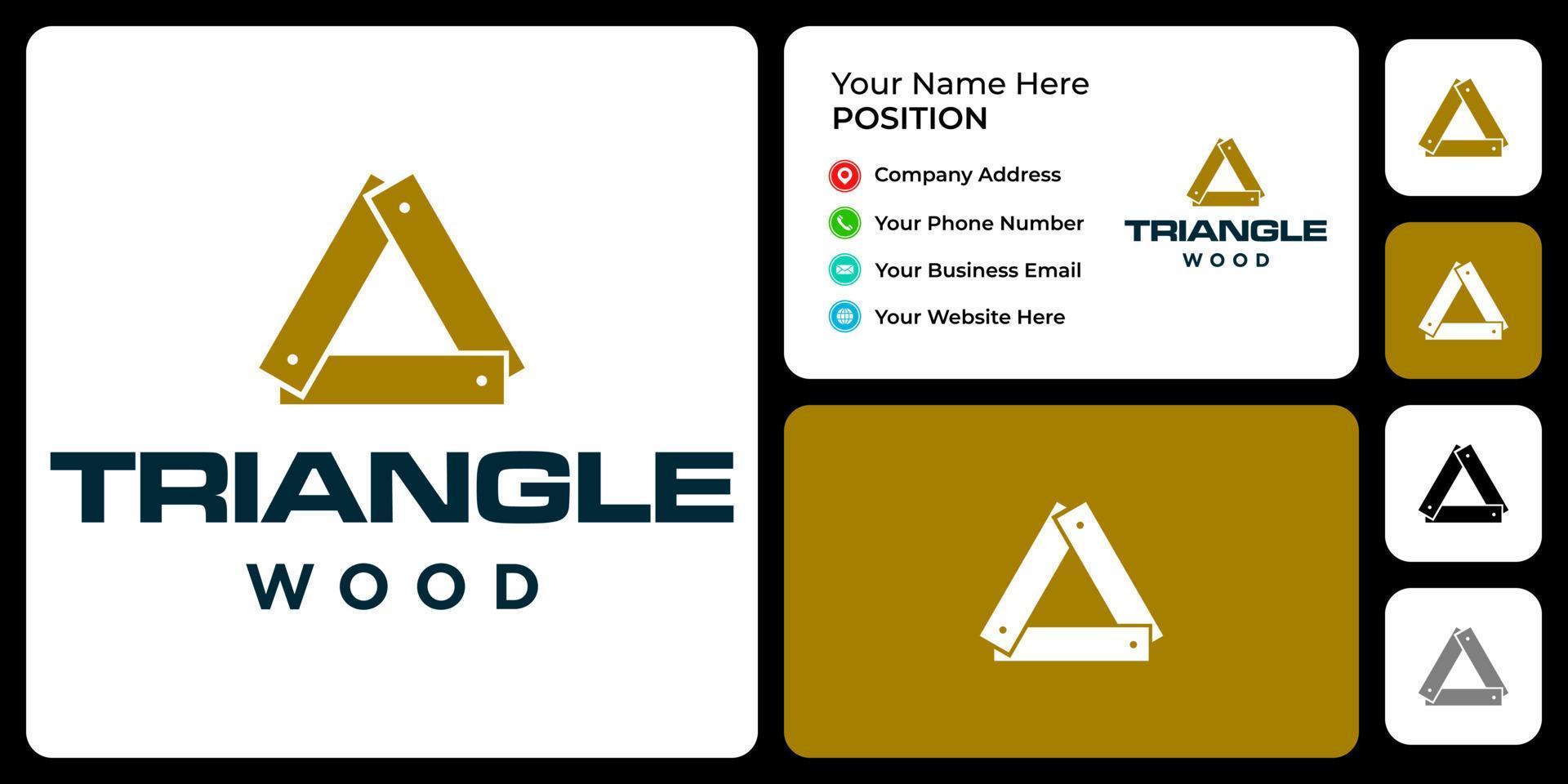 Triangle wood logo design with business card template. vector