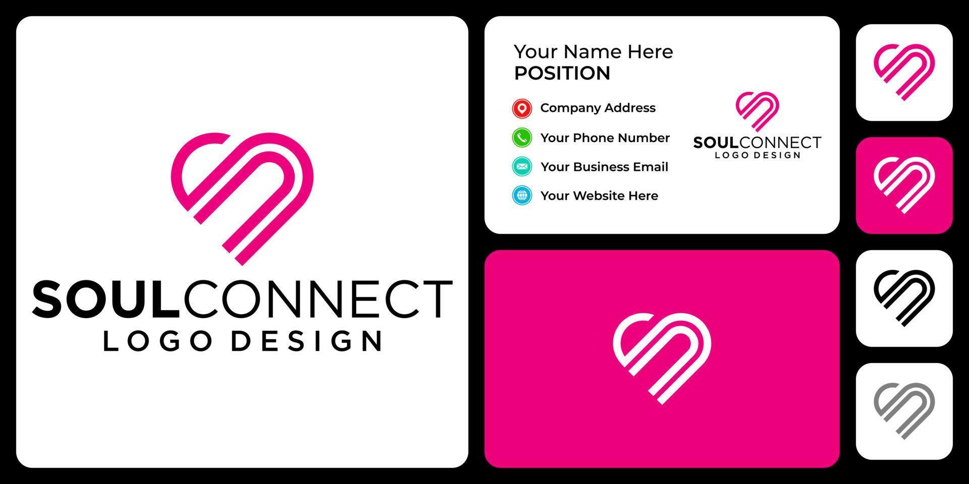 Letter S C monogram love logo design with business card template. vector