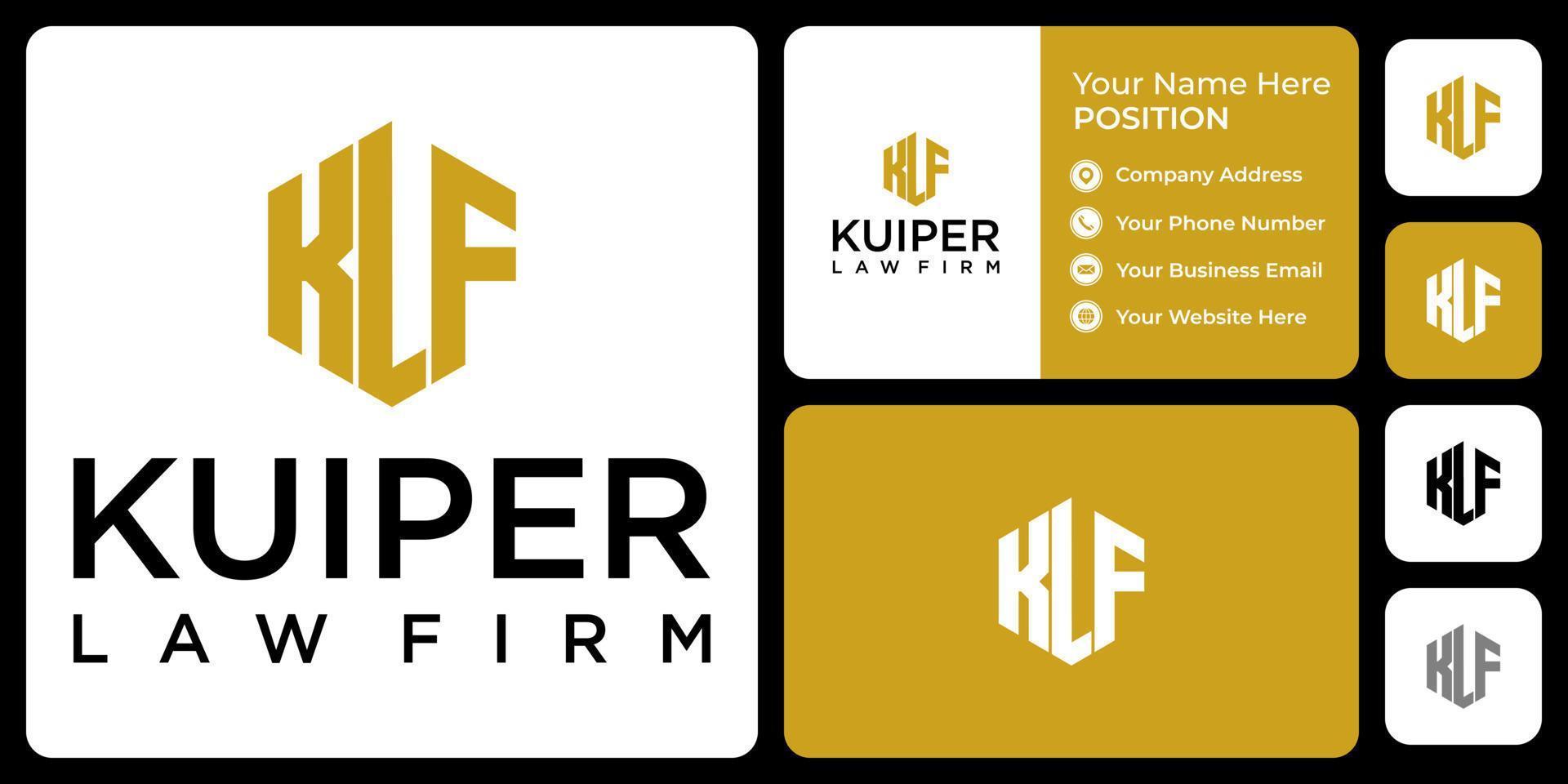 Letter K L F monogram law logo design with business card template. vector