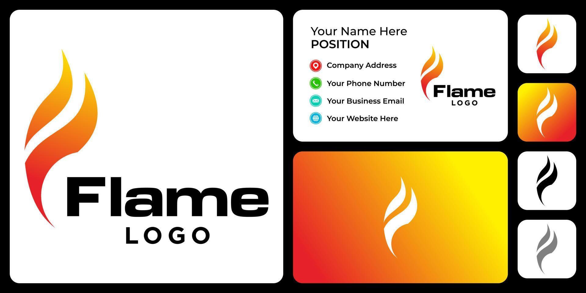 Letter F monogram flame logo design with business card template. vector