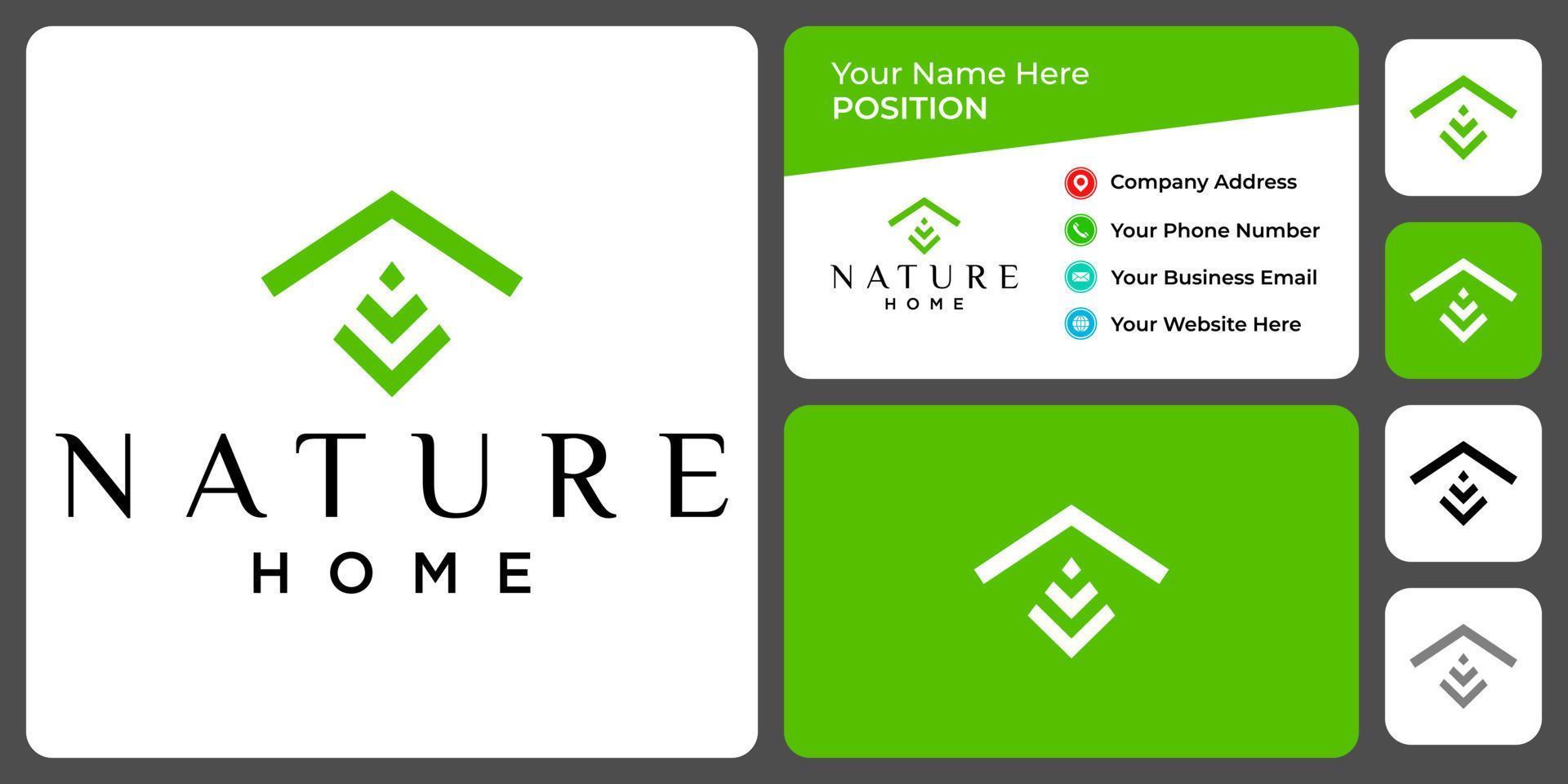 Nature home logo design with business card template. vector