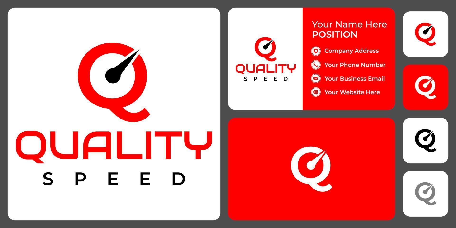 diseño de logotipo de velocidad de monograma de letra q con plantilla de tarjeta de visita. vector
