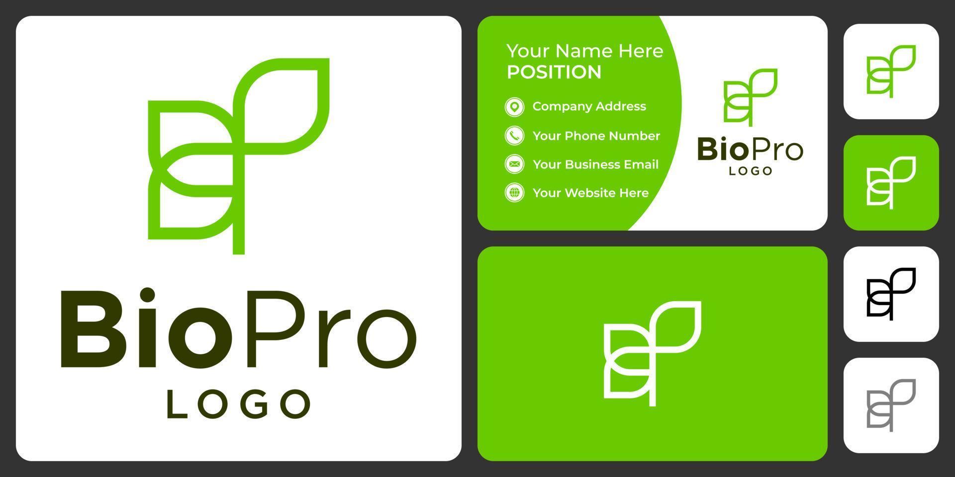 Letter B P monogram herbal logo design with business card template. vector
