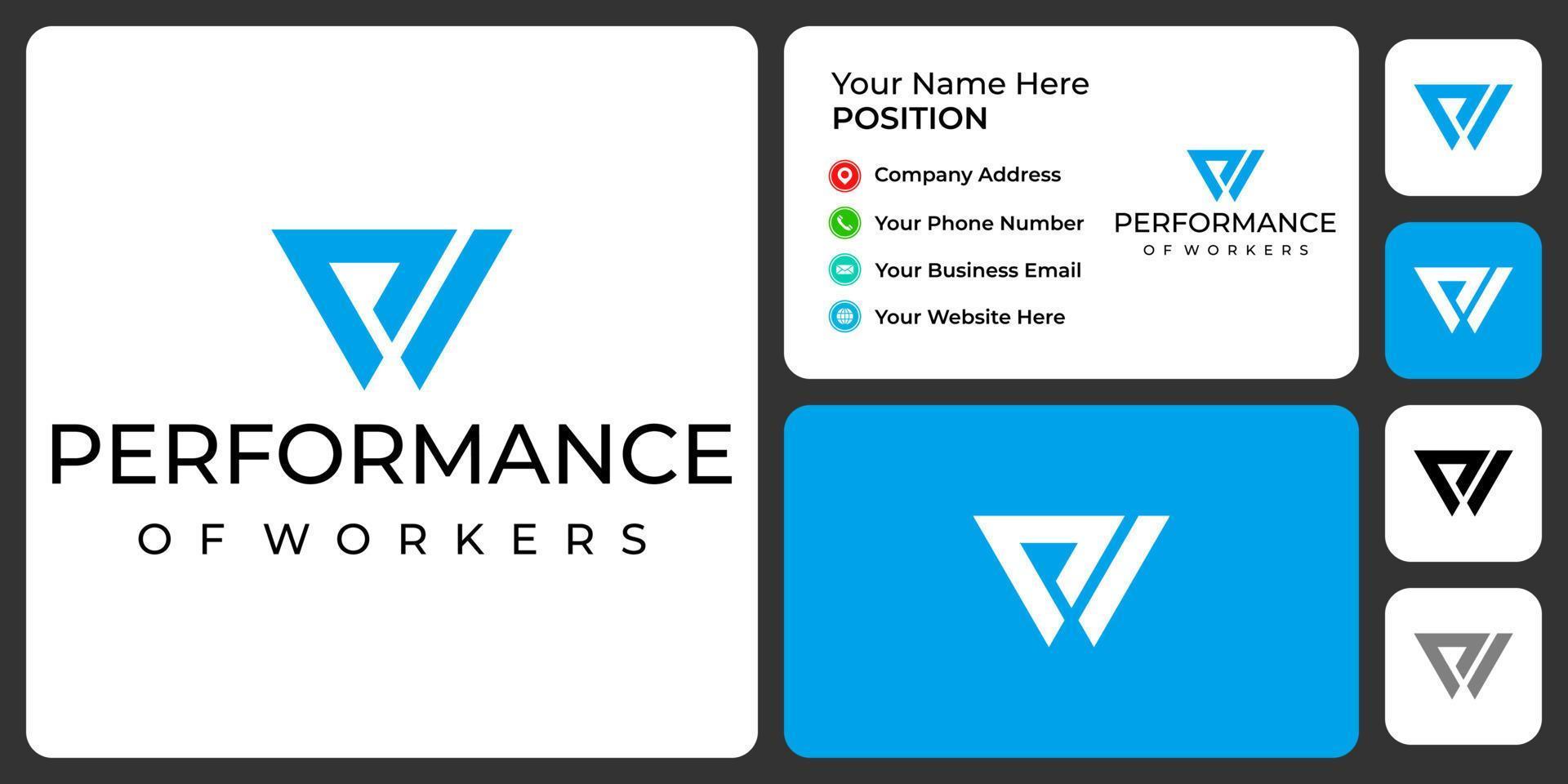 Letter P W monogram business logo design with business card template. vector