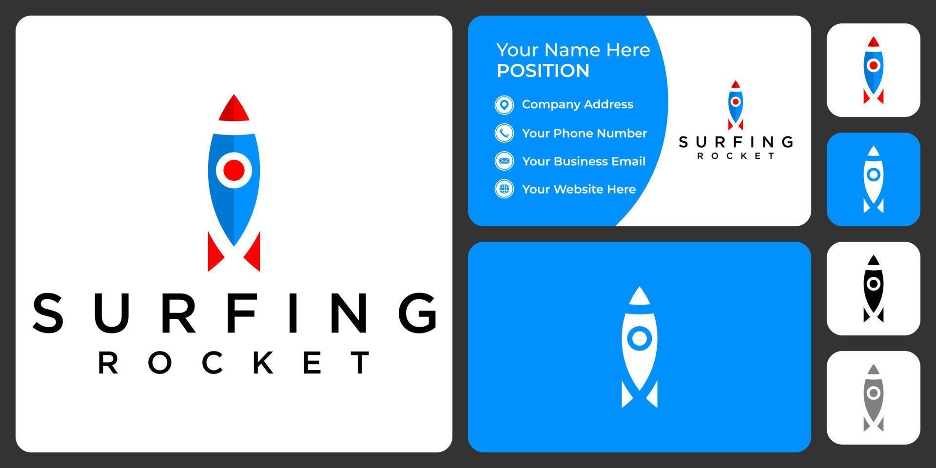 Rocket logo design with business card template. vector