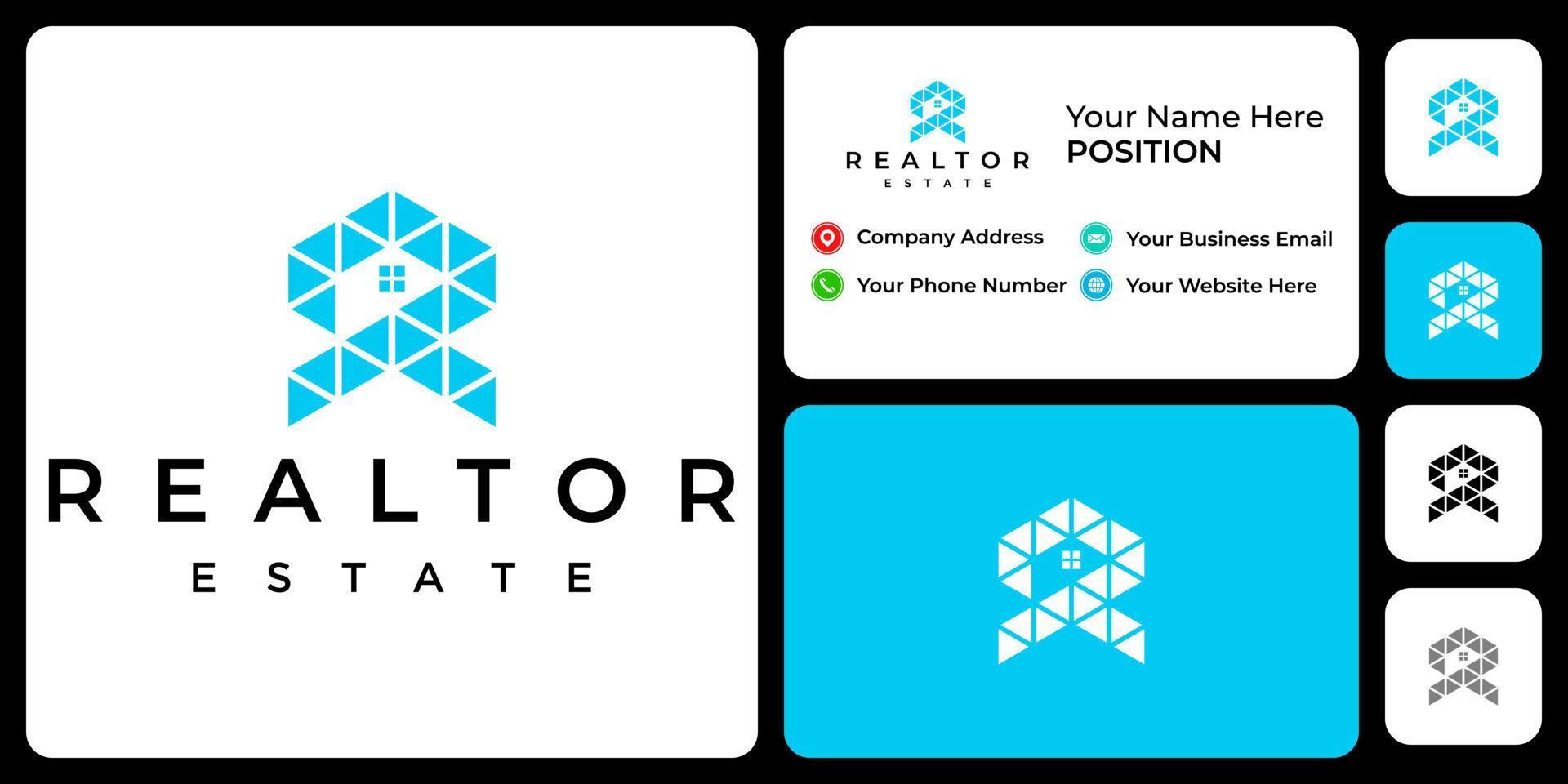 Letter R monogram real estate logo design with business card template. vector