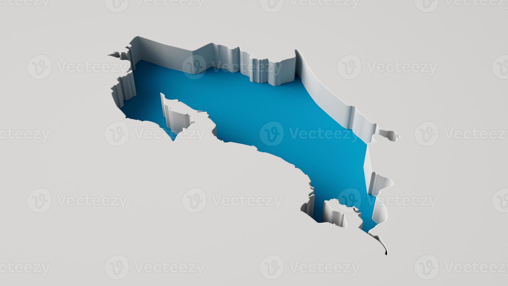 Country shape of Costa Rica 3d illustration Map 3d inner extrude map Sea Depth with inner shadow 