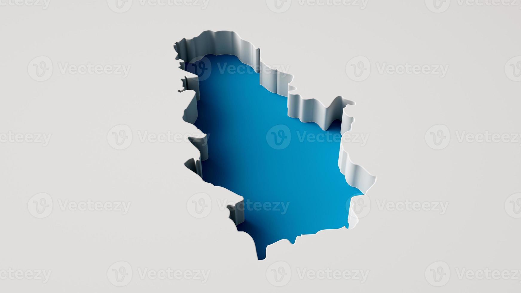 3d illustration of Serbia Map 3d inner extrude map Sea Depth with inner shadow. photo