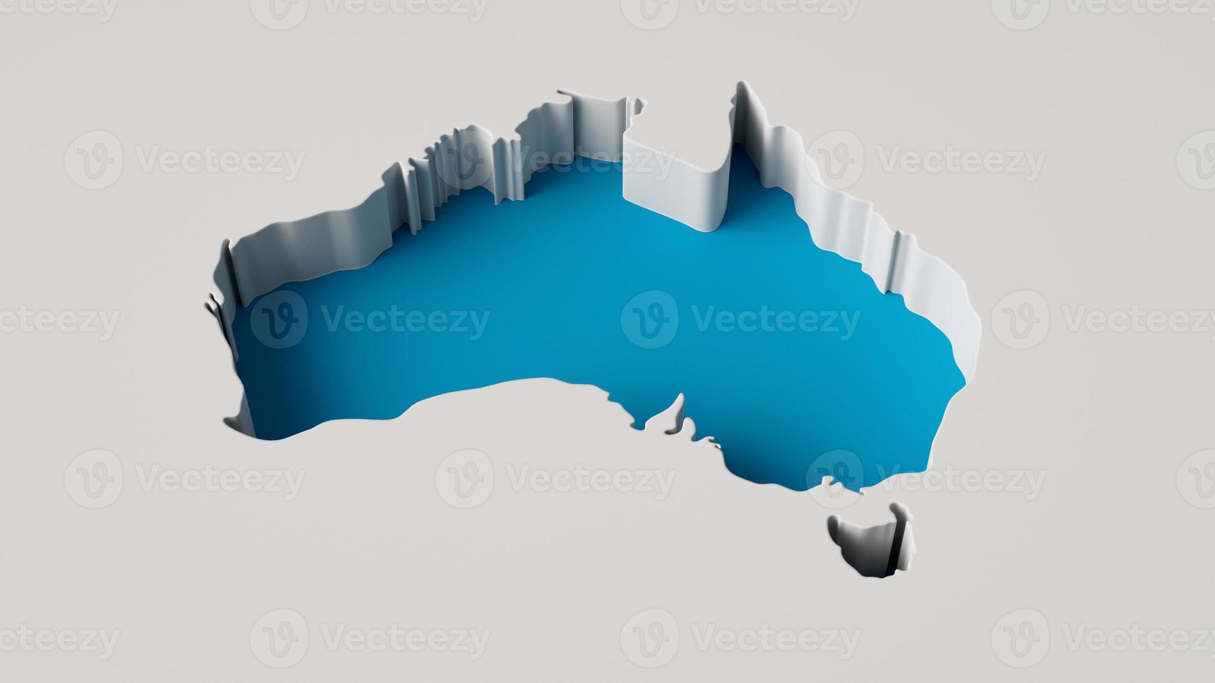 3d illustration of Australia Map 3d inner extrude map Sea Depth with inner shadow. photo