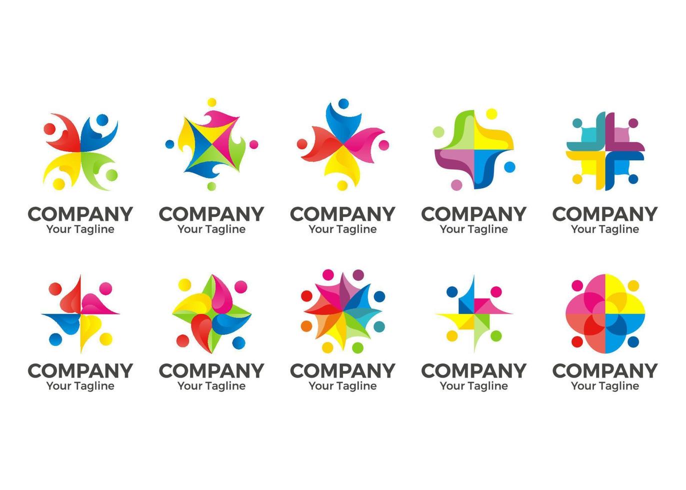 Set of community logo. People crowd vector logo. Abstract people logo. Teamwork logo. Network logo. Community vector illustration.