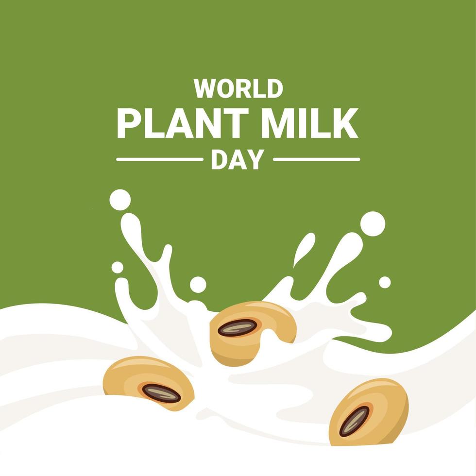 Vector illustration, splash of milk with soybeans, as a banner or poster, World Plant Milk Day.