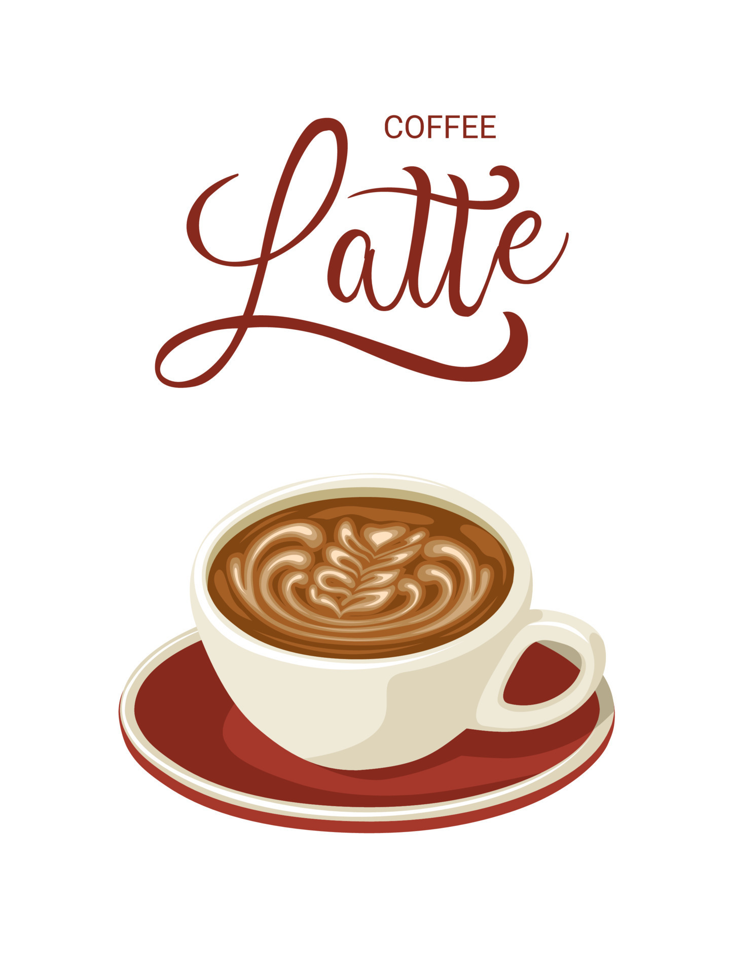 Vector illustration, cup of coffee latte, isolated on white background