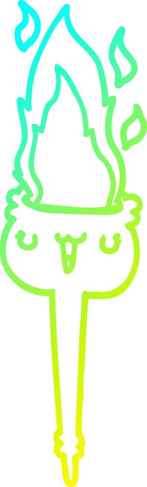 cold gradient line drawing cartoon flaming torch vector