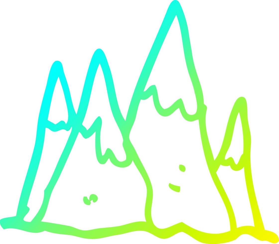 cold gradient line drawing cartoon mountain range vector