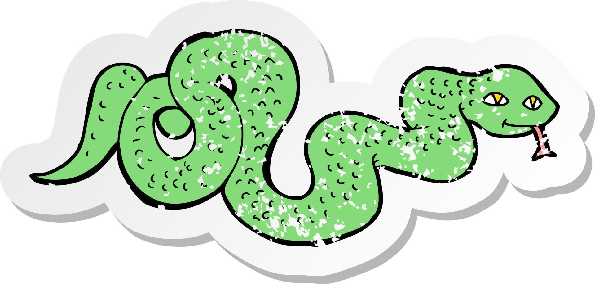 retro distressed sticker of a cartoon snake vector